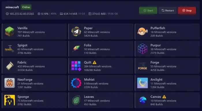 Version Manager Panel